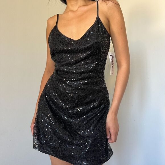 Deadstock Y2K Black Sequin Mini Dress - Picture 2 of 5